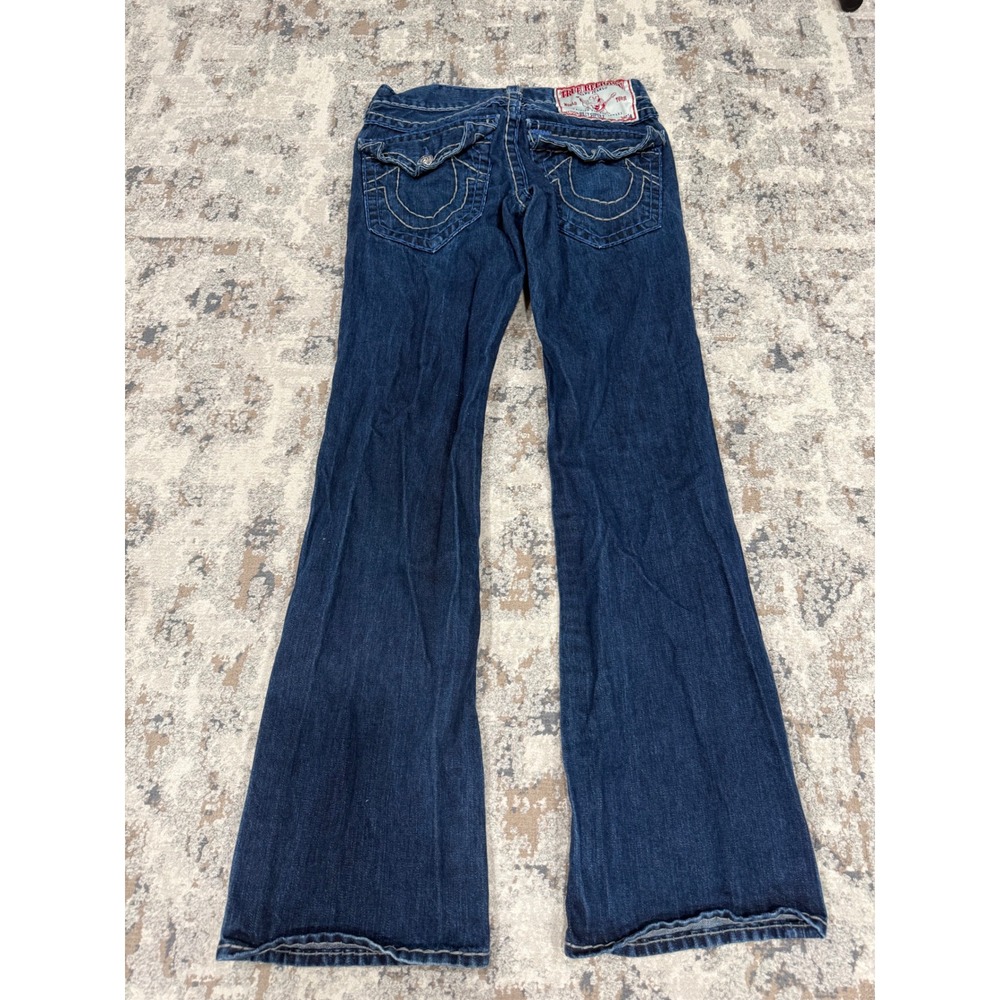 True Religion Billy Super T Dark Wash Flare Jeans 29 Made in USA Thick Stitch